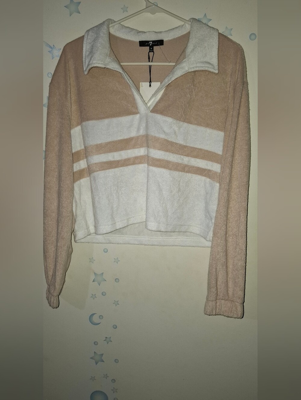 7 For All Mankind Tan & White Striped Terry Pullover